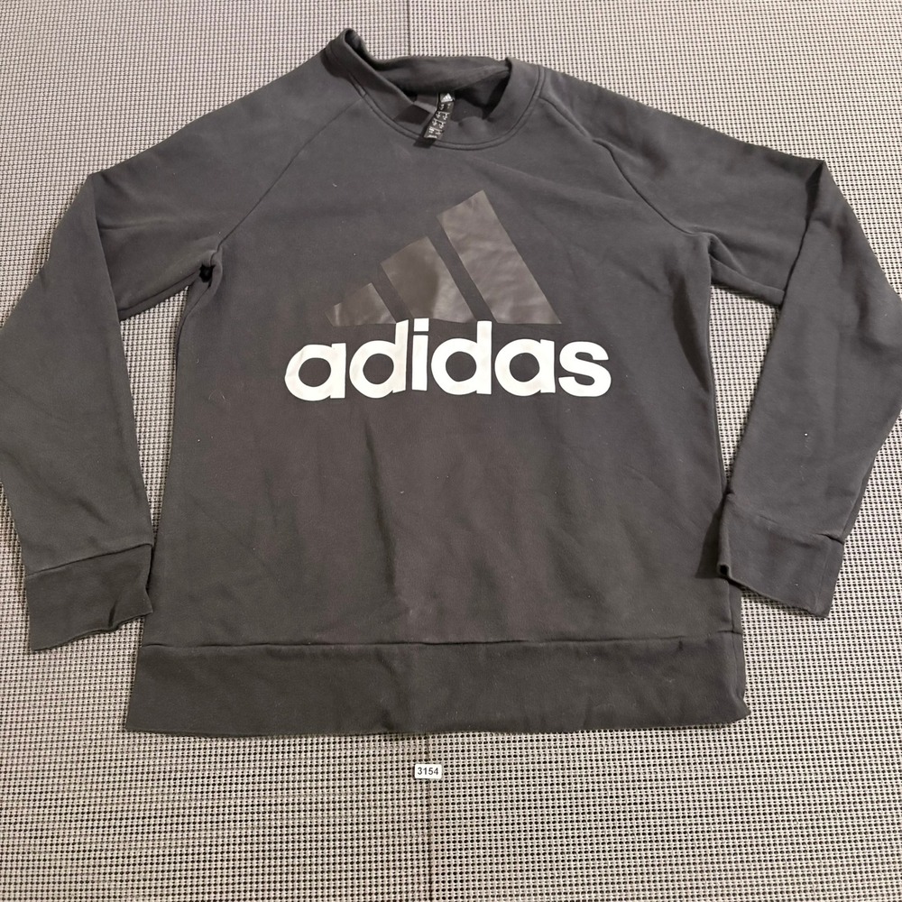 Adidas Womens Black Graphic Logo Crewneck Sweatshirt Size L